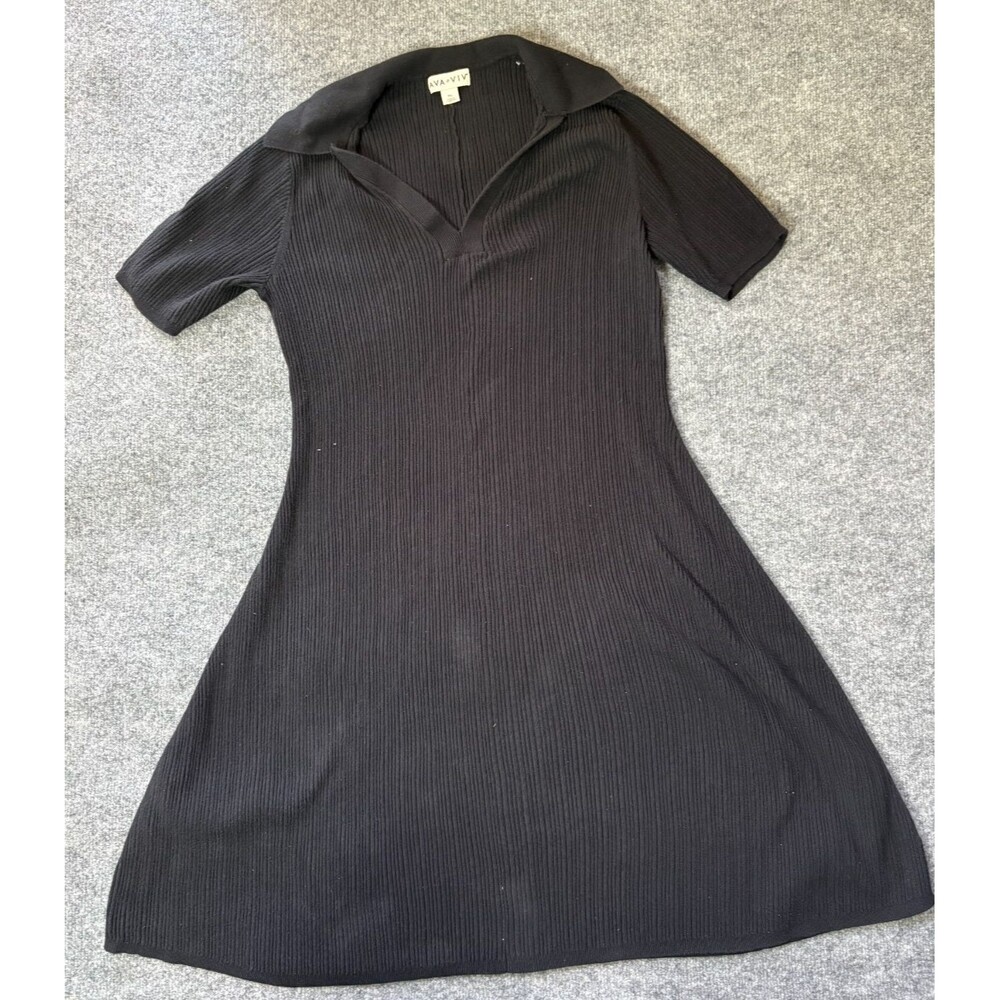Ava & Viv Dress Womens XXL Black Short Sleeve V Neck Cotton Ribbed 38" Long